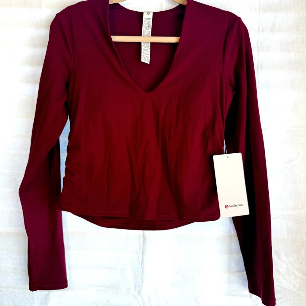 Lululemon All It Takes Ribbed V-neck LS B-D cup Nulu. Burgundy Bay size 10